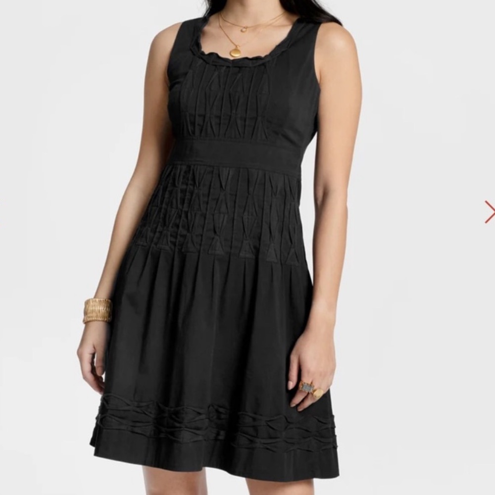 Frances Valentine Ribbon Dress Black Gathered Fabric Detailed Size 6 NEW